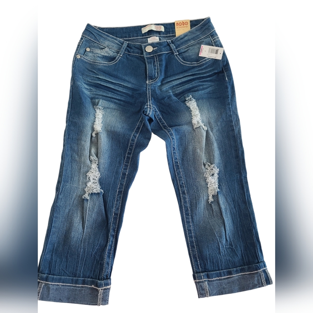 NOBO No Boundaries Lace Trim Capri Jeans Y2K Juniors Size 7 - Picture 1 of 4